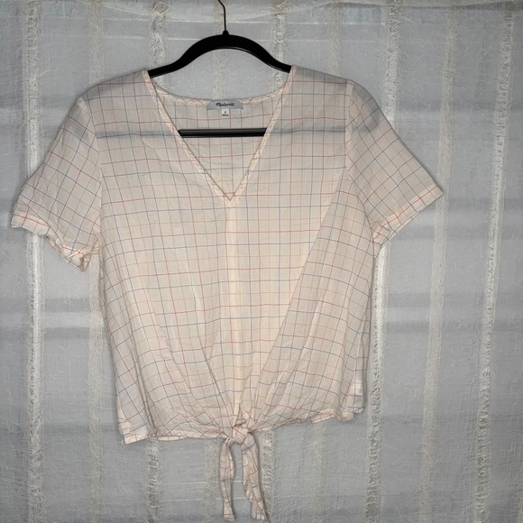 Madewell Tops - Madewell Tie-Front Grid Top Women Medium Cream Multi-Color Excellent Windowpane